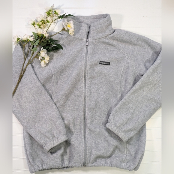 Columbia Light Gray Zip Up Fleece Jacket - Picture 1 of 4